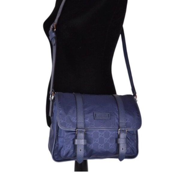 NWT Gucci Blue Nylon Guccissima Messenger Bag - Picture 1 of 13